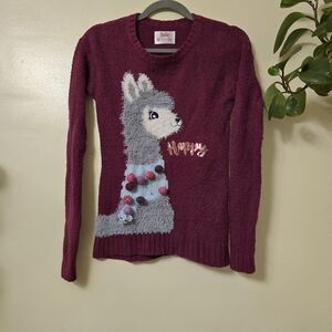 Jolie Girls Burgundy Sweater with Llama Design